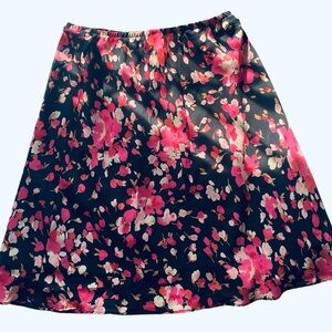 Vintage 90s Justin Thymeltd Black & Pink Floral Maxi Skirt Elastic Waist 12p